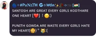 🥹 ec98a897 #PUNITH GOWdA+TM[] SANTOSH ARE GREAT EVERY GIRLS KODTHARE ONE HEART []! :) PUNITH GOWDA ARE WASTE EVERY GIRLS HATE MY HEART()。:( telegram sticker