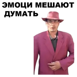 🌬 7f50c426 ЭМОЦИ МЕШАЮТ ДУМАТЬ man, hoed, russisch, tekst, emoties, denken telegram sticker
