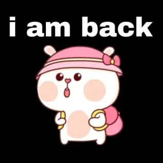 👀 1097cb86 i am back carino, cartone animato, coniglio, animale, saluto, ritorno whatsapp sticker