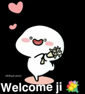 💐 d9d5d1b6 Welcome ji benvenuto, carino, cartoni animati, cuori, fiori whatsapp sticker