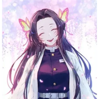 🙂 3ec51213 Shinobu Kocho Demon Slayer Anime, Demon Slayer, Shinobu Kocho, Farfalla, Capelli viola, Sorridendo whatsapp sticker