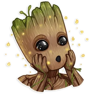 😮 fcfac6fa Groot Guardians of the Galaxy กรูท, มาร์เวล, ประหลาดใจ, น่ารัก, ต้นไม้, ตัวละคร telegram sticker