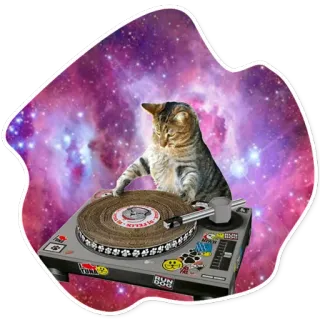 🎷 f62f6d51 Katze, DJ, Musik, Plattenspieler, Weltraum, Galaxie, Tier, Aufkleber telegram sticker