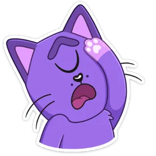 🤦‍♀️ 5f27e0dc 猫, 捂脸, 精疲力尽, 疲惫, 失望, 沮丧, 卡通猫, 紫色猫 telegram sticker