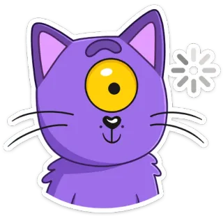 😳 b8e6f99e 猫, 紫色, 独眼巨人, 贴纸, 卡通, 动物, 可爱, 花 telegram sticker