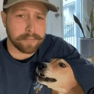 🐶 a3d03ebe pria, anjing, hewan peliharaan, persahabatan, potret, dalam ruangan whatsapp sticker