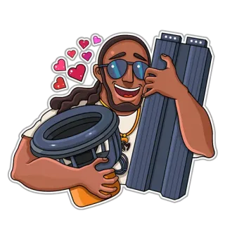 😍 7b888d92 男人, 卡通, 扬声器, 爱心, 音频, 太阳镜, 音乐 telegram sticker