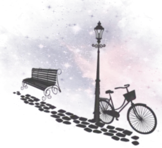 〰 5b898db8 estrelas, poste de luz, bicicleta, banco de jardim, silhueta, noite, espaço telegram sticker