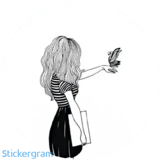 🕊 0472a59c wanita, gadis, kupu-kupu, gambar, minimalis, ilustrasi whatsapp sticker