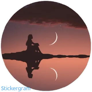 🌙 0ae65df0 stickergram siluet, wanita, bulan, pantulan, malam, matahari terbenam, air whatsapp sticker