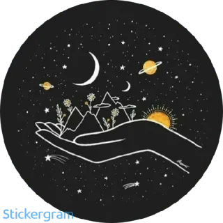 💫 2f4b1e11 tangan, luar angkasa, bintang, bulan, matahari, planet, astronomi whatsapp sticker