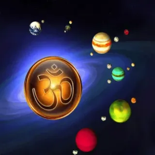 ☀️ 489d564f Om, Hindu, spiritual, alam semesta, meditasi, simbol suci, planet whatsapp sticker