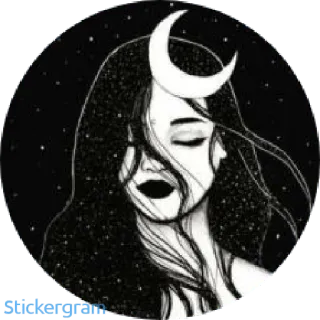 🌙 4f2a6f6a bulan, wanita, bintang, malam, rambut, wajah, bulan sabit whatsapp sticker