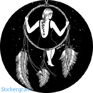 🍃 6142af42 penangkap mimpi, wanita, bulu, bintang, malam, seni, ilustrasi whatsapp sticker