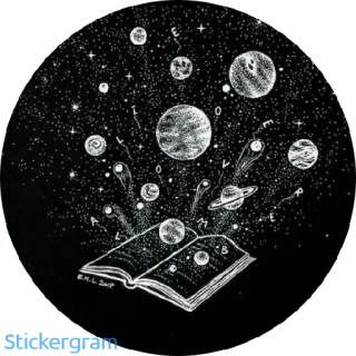📖 930811a4 ALL I NEED IS LOVE AND BOOKS buku, cinta, planet, galaksi, bintang, membaca, luar angkasa, astronomi whatsapp sticker