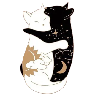 ☀ f033aace kucing, pelukan, persahabatan, yin yang, siang dan malam, hewan, bintang, bulan whatsapp sticker