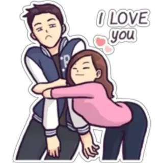 😍 270206cc I LOVE you любовь, пара, объятие, романтика, мультфильм, отношения telegram sticker