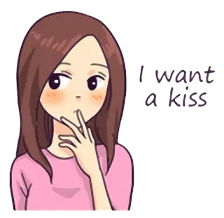 💋 9449eaef I want a kiss поцелуй, девушка, женщина, запрос, любовь, мультфильм telegram sticker