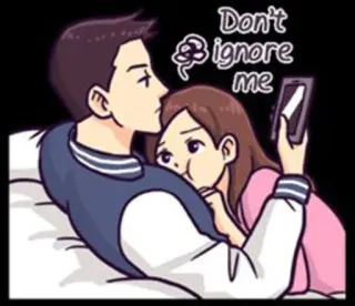 🔰 960d39fd Don't ignore me Мультфильм, Пара, Любовь, Отношения, Милый, Телефон, Игнорировать telegram sticker