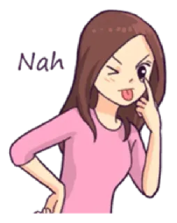 😜 b16766b4 Nah Мультфильм, Женщина, Девушка, Розовая футболка, Высунутый язык, Подмигивание, Брюнетка, Смешной telegram sticker