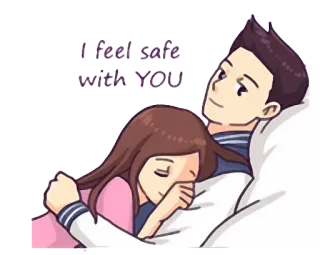 💤 bda219ba I feel safe with you любовь, отношения, пара, безопасно, привязанность, мультфильм telegram sticker