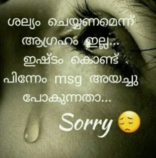 💌 9334a3ee ശല്യം ചെയ്യണമെന്ന ആഗ്രഹം ഇല്ല... ഇഷ്ട്ടം കൊണ്ട് പിന്നെ msg അയച്ചു പോകുന്നത്... Sorry lo siento, triste, llorando, emocional, Malayalam telegram sticker
