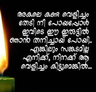 💌 cd4235c8 അകലെ കണ്ട വെളിച്ചം
തേടി നീ പോയപ്പോൾ
ഇവിടെ ഈ ഇരുട്ടിൽ
ഞാൻ തനിച്ചായ് പോയി..
എങ്കിലും സങ്കടമില്ല
എനിക്ക്, നിനക്ക് ആ
വെളിച്ചം കിട്ടുമെങ്കിൽ... vela, luz, oscuridad, esperanza, tristeza telegram sticker