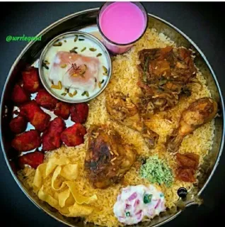 🤩 539f65eb nourriture, riz, poulet, cuisine indienne, plateau, repas telegram sticker