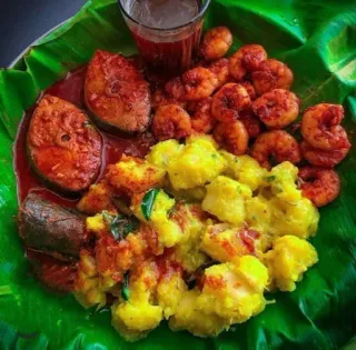 🤩 8d7dfc97 nourriture, crevettes, poisson, pommes de terre, cuisine indienne, plat telegram sticker