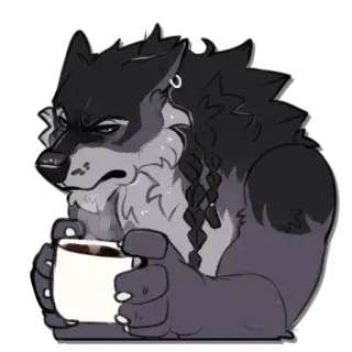 ☕ 044e3661 Furry, Lobo, Antropomórfico, Café, Rabugento, Bebida whatsapp sticker