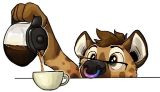 ☕ 235a7937 animal, hiena, café, peludo, desenho animado whatsapp sticker