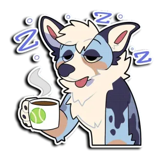 ☕️ 3720f80e Z cachorro, sonolento, café, bola de tênis, desenho animado, fofo whatsapp sticker