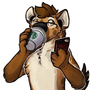 ☕ 4ad60ad6 antropomórfico, hiena, Starbucks, café, telefone, óculos whatsapp sticker