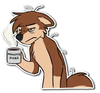 ☕️ 537639c9 MORNING SUCKS cachorro, café, manhã, chato, desenho, cansado whatsapp sticker