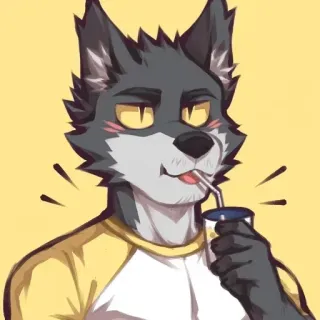 🥤 7d97a1ec Furry, Antropomórfico, Lobo, Bebendo, Canudo whatsapp sticker