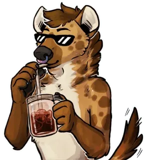 ☕ 9a2e5990 hiena, furry, animal, óculos de sol, bebida whatsapp sticker