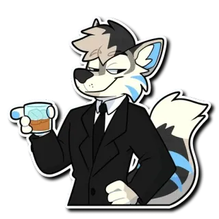 🥃 e19fa243 Furry, Antropomórfico, Lobo, Terno, Bebida, Coquetel, Álcool, Desenho animado whatsapp sticker