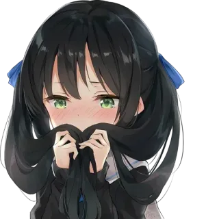 🙈 b76f9454 anime, garota, tímida, fofa, cabelo longo, olhos verdes telegram sticker