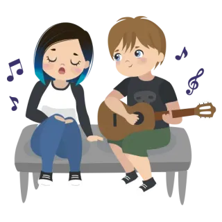 ❤️ 3ae61bd3 カップル, ギター, 音楽, 歌, ベンチ, 座る, 漫画, イラスト, キャラクター telegram sticker