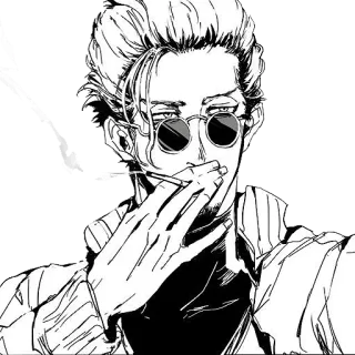 🚬 027a49cf อนิเมะ, บุหรี่, สูบบุหรี่, ผู้ชาย, แว่นกันแดด, ขาวดำ whatsapp sticker