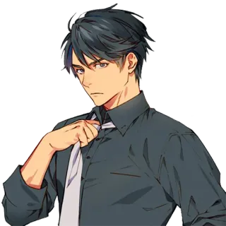 😒 1c5bfa9e ผู้ชาย, อนิเมะ, ผมดำ, ตัวละคร, หล่อ, สูท, เนคไท, นักธุรกิจ whatsapp sticker