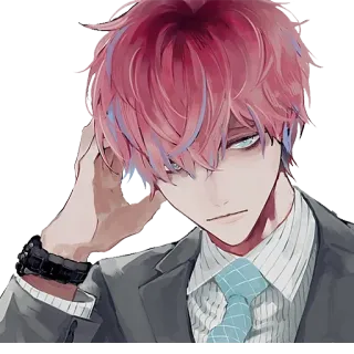 😒 1e7d00b4 อนิเมะ, ผู้ชาย, ผมแดง, ชุดสูท, ตัวละคร whatsapp sticker