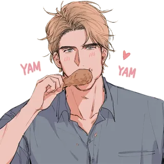 🍗 262f4415 YAM YAM กิน, ไก่, อาหาร, ผู้ชาย, การ์ตูน, มันเทศ whatsapp sticker