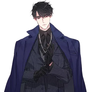 😐 2a5e9488 ผู้ชาย, สูท, ถุงมือ, เสื้อโค้ท, อนิเมะ, หล่อ, ทางการ whatsapp sticker