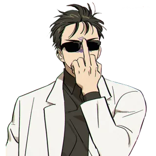 🖕 427c7682 นิ้วกลาง, ก้าวร้าว, ท่าทาง, ผู้ชาย, แว่นกันแดด, เสื้อกาวน์, ทัศนคติ whatsapp sticker