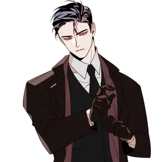 😒 5d074c17 อนิเมะ, ตัวละคร, ผู้ชาย, สูท, ถุงมือ, ภาพประกอบ, ศิลปะ whatsapp sticker