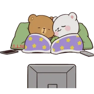 😴 039b19fb Milk and Mocha ours, dormir, mignon, dessin animé, couple, amour, douillet, nuit telegram sticker
