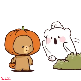 👻 10702eca s.i.n halloween, ours, citrouille, fantôme, mignon, des bonbons ou un sort telegram sticker