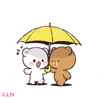 ☔️ 1e0742a5 ours, parapluie, mignon, dessin animé, pluie, kawaii telegram sticker