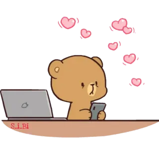 😍 30384fc7 S_i_Bi ours, ordinateur portable, coeurs, amour, mignon, téléphone portable, animation telegram sticker